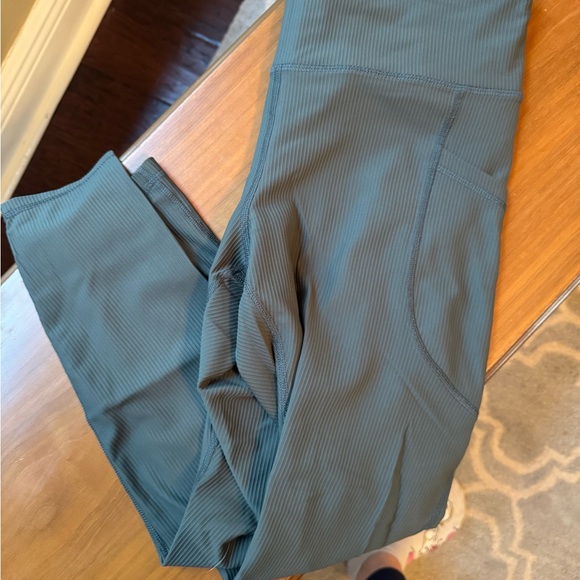 Green Ribbed Leggings - Picture 1 of 2